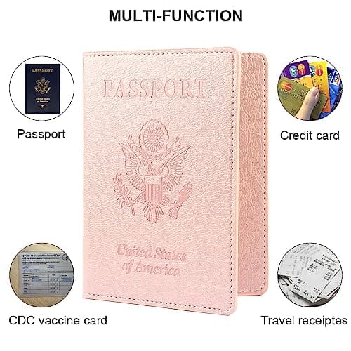 Leather Passport Case - Women's & Men's Travel Passport Wallet, Airport Essentials with Protector, Rose Gold, 5.59 in x 4.13 in, Classic — view 5
