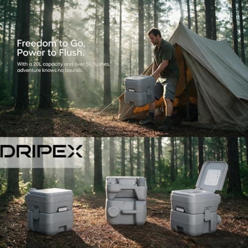 Dripex Portable Camping Toilet, 20L Travel Toilet with Flush & Removable Handle, Portable Commode for Camping Hiking Caravan RV Boat Home — view 3