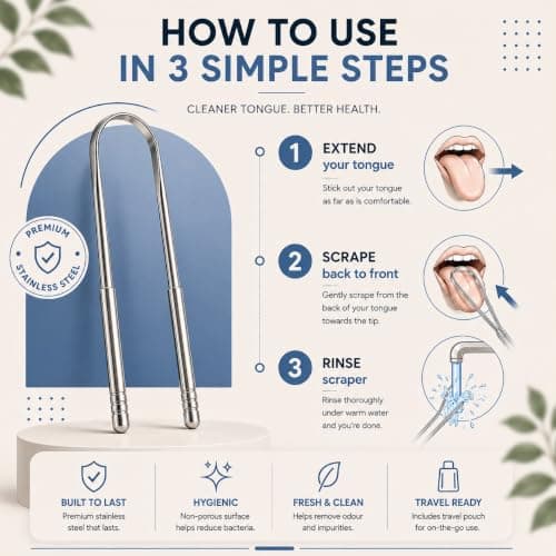 Ovryn Tongue Scraper Stainless Steel with Travel Case - Reusable Tongue Cleaner for Daily Oral Hygiene, Fresher Breath, Helps Reduce Tongue Build-Up & Odour-Causing Bacteria — view 6