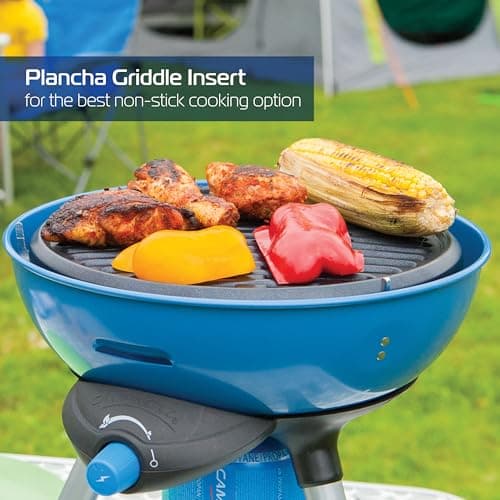 Campingaz Party Grill 200 CV, portable camping BBQ with various cooking options, gas camping stove and BBQ in one, with non-stick grilling plate and pan support, Blue — view 4