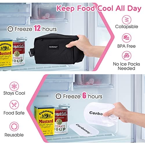 Cerbonny Small Cool Bag, Small Lunch Bag Built-in Ice Packs, Black — view 4
