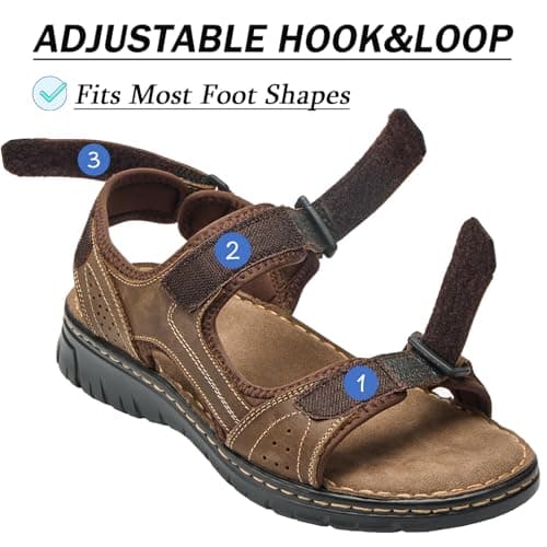 7STROBBS Wide Fit Mens Sandals, Real Leather Walking Sandals for Men, Open Toed Sports Outdoor Sandal with Adjustable Strap for Summer, Holidays, Beach, Hiking, Boating, Towns, Light Brown UK 9 — view 5