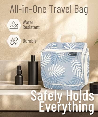 D&D Hanging Travel Toiletry Bag for Men and Women – Large Cosmetics, Makeup and Toiletries Organizer Kit with 10 Compartments, YKK Zippers, XXL Metal Swivel Hook, Water-Resistant Nylon, Floral, Floral — view 6