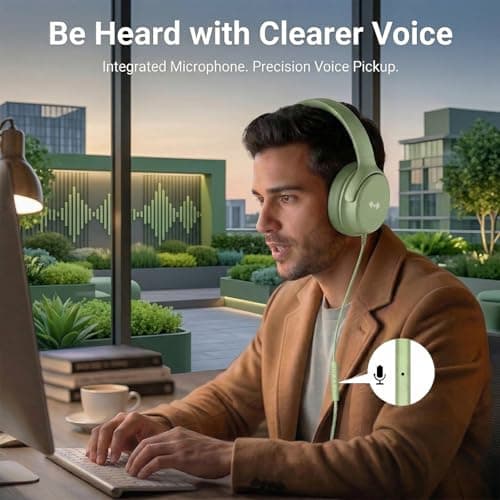 Zollexa Wired Over-Ear Headphones, Mic, 3.5mm Plug, USB-C Adapter, Green — view 3