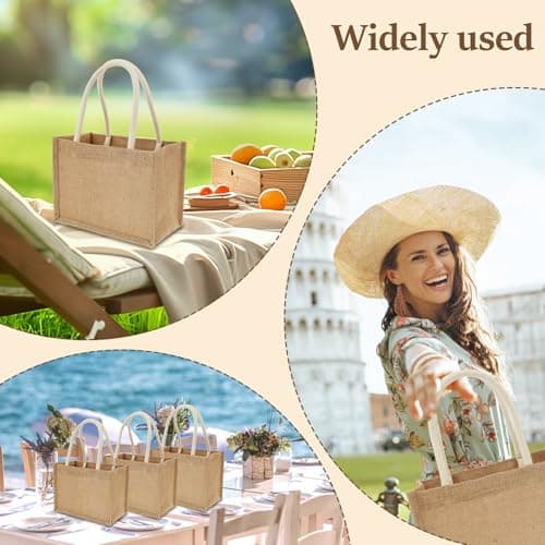 GWCYMYD 12 Pack Burlap Tote Bags, Reusable Bulk Burlap Bag with Handles, Portable Jute Tote Favors Bags for Women Wedding Bachelorette Bridesmaid Party Favors Shopping Trips (12Pack) — view 2