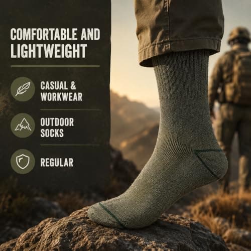 JEANTRADER'S Men's Military Army Boot Socks, 6 Pairs, Thermal Combat Green Outdoor Work Socks, Loose Top Cushioned Comfort, Hiking & Tactical Socks, UK Size 6-11 — view 6
