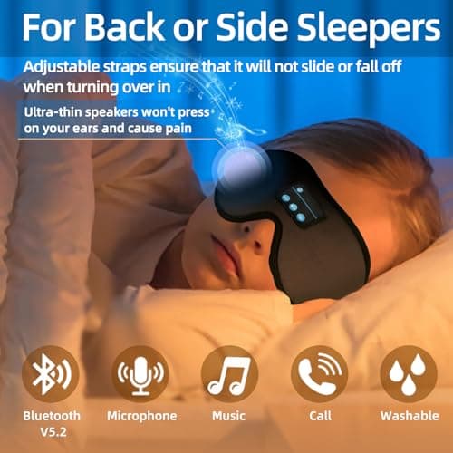Bluetooth Sleep Mask, Wireless Headphones Headband 3D Breathable Eye Mask for Sleeping with Bluetooth Speaker for Meditation, Travel, Yoga, Relaxation, Adjustable Sleep Earphones for Men Women (Black) — view 3