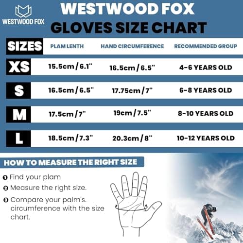 WESTWOOD FOX Kids Winter Gloves-Water-Resistant,Windproof & Thermal Insulated Mittens for Boys & Girls, Anti-Slip Grip,Touchscreen Compatible,Outdoor Running/Cycling/Snow/Ski (Black, L) — view 5