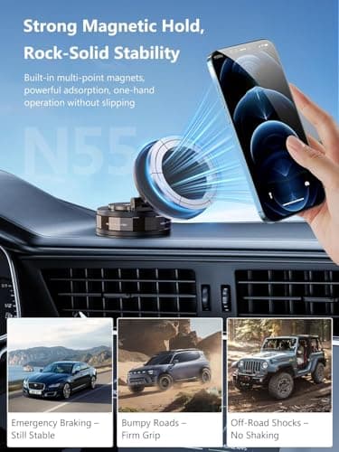 wowtravel Suction Cup Phone Mount | Vacuum Lock Car Phone Holder with 360° Rotation | Strong Dashboard & Windshield Mount Works with iPhone 17 Pro Max, 16, 15, 14, 13, 12 and Android Devices — view 2