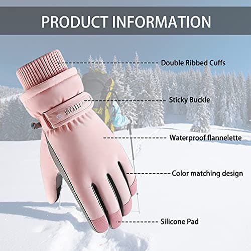 Andiker Women Waterproof Ski Gloves, Winter Touchscreen Thermal Gloves with Fleece, Windproof Snowboard Glove for Skiing Running and Cycling (pink) — view 4