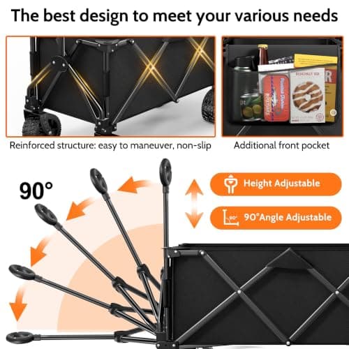 180L Festival Trolley on Wheels, 150KG Heavy Duty Foldable Collapsible Wagon, All-Terrain Wide Sand Wheels, Pull Along Utility Cart for UK Festivals, Beach, Garden, Camping & Weekly Shopping, Black — view 5
