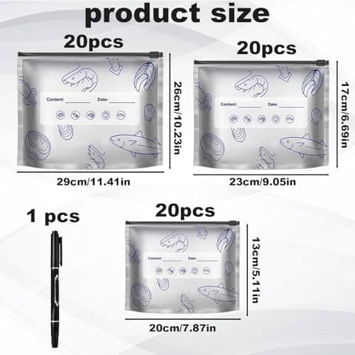 61-Pack Aluminum Foil Bags, Reusable Aluminum Foil Sealable Storage Bags, Aluminum Foil Freezer Bags with Marker Pen, Three Sizes for Meal Prep, Picnics, Freezing, and Travel Snacks (S+M+L) — view 2