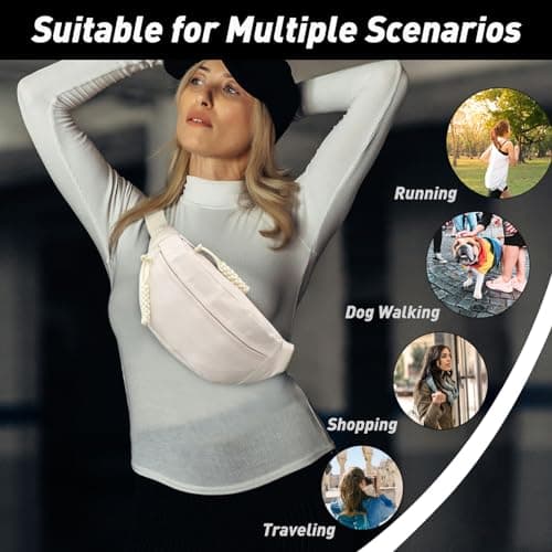 Long Keeper Bum Bag Waist Fanny Pack for Women Men Fashion Waist Packs Bumbag Cross Body Adjustable Travel Waist Bag Large Pockets for Running Hiking Outdoor (Beige) — view 6