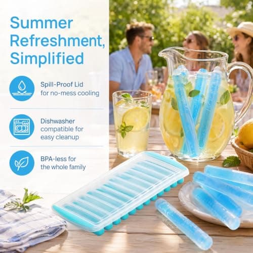Silicone Ice Cube Tray with Lid for Water Bottles, Easy Release Long Ice Sticks Moulds, Stackable No-Spill Ice Tray for Sports Drinks, Whiskey and Cocktails — view 6