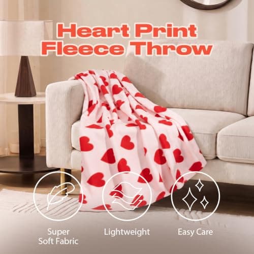 Dreamscene Fleece Blanket Hearts, Gifts for Women Super Soft Cosy Warm Polar Throws for Sofas Bed Couch Settee Travel Fluffy Blanket Single Bed Throw All Seasons, Pink/Red - 120 x 150cm — view 2