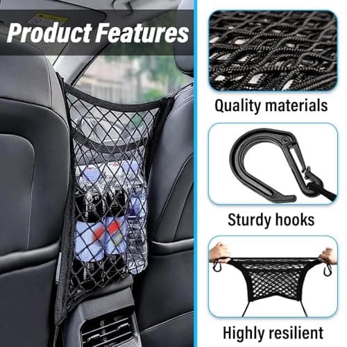 3 Layers Car Mesh Organizer, Four-Side Elasticity Auto Seat Back Net Bag Between Front Seats, Car Net Barrier of Backseat Pet Kids, Tissue Purse Holder, Storage Netting Pouch — view 3