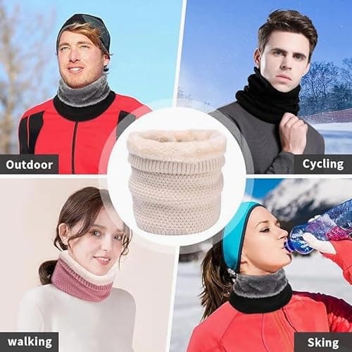 Minicoco Neck Warmer Winter Fleece Loop Scarf Men Women Thick Neck Warmer Fleece Sports Gaiter Mask Knitted Scarf Windproof Circle Scarf For Motorbike Bike Ski (Beige) — view 4