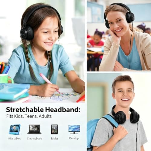 MIXCU 10-Pack Classroom Headphones for Schools, Bulk Wired 3.5mm Jack — view 6
