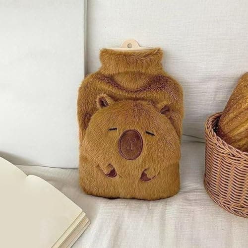 Capybara Hot Water Bottle Plush, 1000Ml Hot Water Bottle with Cover, for Camping Back Hand Travel School Shoulder Neck Legs Women Men Kids — view 5