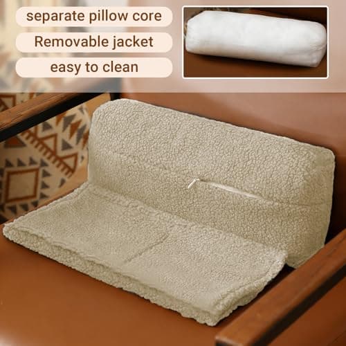 BUERPINKING Neck Support Pillow, Headrest Ergonomic Pillow for Chair Recliners Armchairs, Non-Slip Soft Neck Head Rest Cushion for Pain Relief with Pockets, Beige — view 3