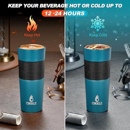 OKKLE Travel Mugs for Hot Drinks 600ml, Insulated Coffee Mug with Leakproof Lid BPA-Free Coffee Travel Mug, Vacuum Insulation Stainless Steel Cup for Hot and Cold Coffee and Tea — view 4