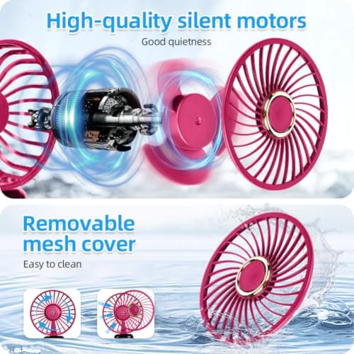 AUAUY Portable Handheld Fan, USB Rechargeable Fan with 6 Speeds, Rose Red — view 4