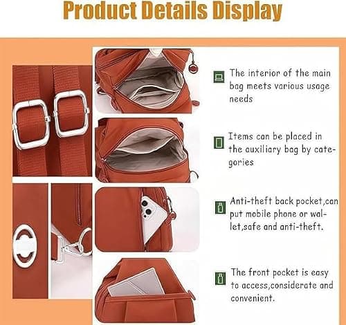 3 in 1 Anti-Theft Travel Tote Bag,Waterproof 2-Way Commuter Bag,Large Capacity Oxford Convertible Shoulder Travel Bag (Orange) — view 3