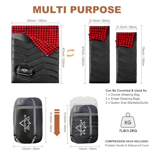 ETGLCOZY Double Sleeping Bag for Adults Camping, XL 2 Person, Black/Red — view 2