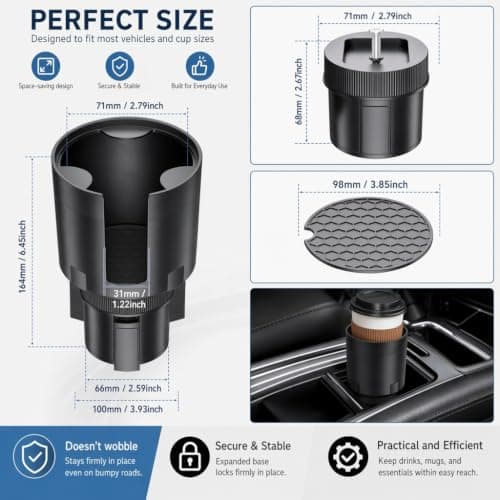 Car Cup Holder Expander, Cup Holder Adapter with Expandable Base, Black — view 2