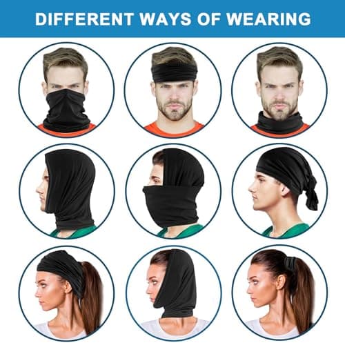 KEYRI 3 Pack Bandana Neck Warmer Ski Snood for Men & Women Multifunctional Headwear Face Mask Elastic Neck Gaiters Windproof Headband Snood UV Resistence for Sports Cycling Hiking (2Black+1Grey) — view 5