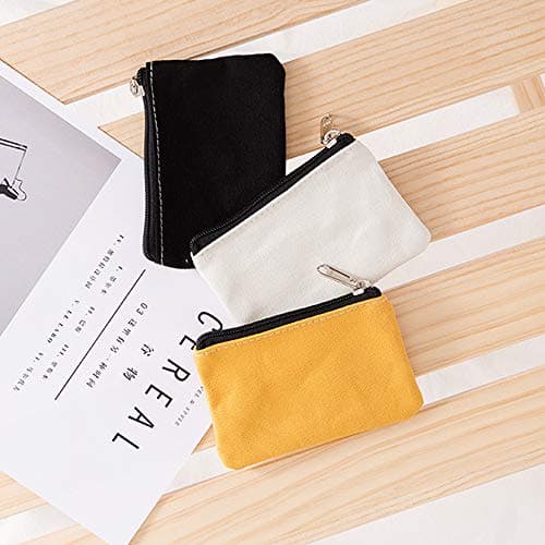 Hibate Small Canvas Coin Purse Holder Wallet Zip Pouch Money Purses Bag for Women Men Kids (White) — view 2