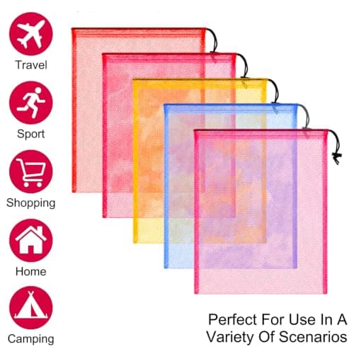 6 Pack Multicolor Mesh Drawstring Bag, 13.38x15.75 Inch Breathable Nylon Mesh Bag with Drawstring Lock Closure, Multipurpose Storage for Gym, Laundry, Beach, Toys and Travel — view 6