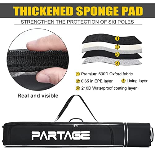 PARTAGE + Ski Bag with Wheels Waterproof Ski Travel Bag Ski Boot Bag 600D Heavy Duty Oxford Fabric - Adjustable Length Up to 78in Easy to Store and Transport Suitable for Men Women — view 4