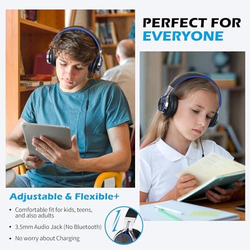 Ailihen C8 Headphones Wired with Mic, Foldable and Adjustable, Black Blue — view 2