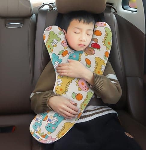 XGOPTS Kids Car Seat Travel Pillow, Cute Cartoon Pattern Y-Shaped Headrest Pillow Head Neck Support Cushion Y-Shaped Sleeping Pillow Rest Pillow Universal Car Seat Belt for Kids, Adults, Children