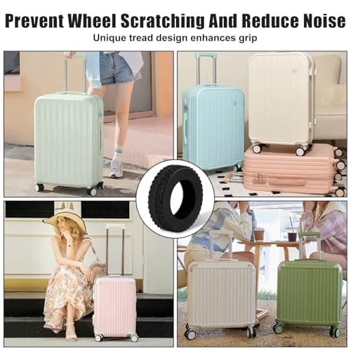 8 Pcs Suitcase Wheel Protectors, Upgraded Silicone Luggage Wheel Covers Noise Reduction Anti Scratch Carry On Travel Luggage Wheel Protector Covers for 2 to 2.4 Inch Wheels Black — view 6