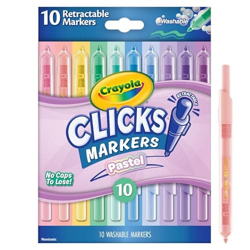 CRAYOLA Clicks - 10 Washable Retractable Capless Felt Tip Pens Pastel