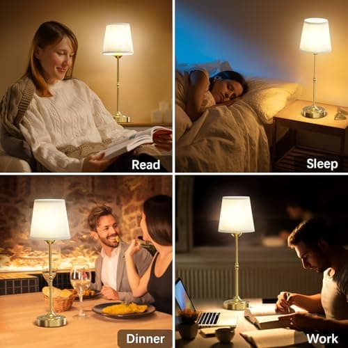 Rechargeable Cordless Table Lamp, Dimmable LED Portable Gold Bedside Light — view 6
