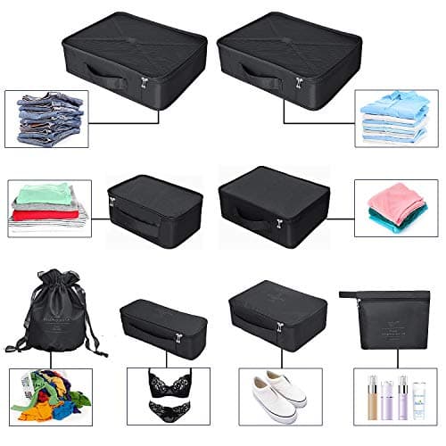 BETLLEMORY Packing Cubes 8 sets Travel Luggage Organizers with Waterproof Shoe Storage Bag Compression Pouches (Black) — view 4