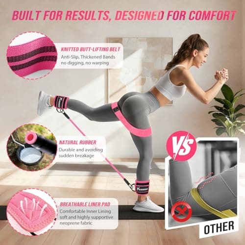 WOQQW Resistance Bands Set for Women - Exercise Bands With Ankle Straps for Legs & Glute Workout, Fabric Booty Bands, Home Gym Fitness Equipment for Hip, Pilates, Yoga, Physical Therapy, Stretch — view 3