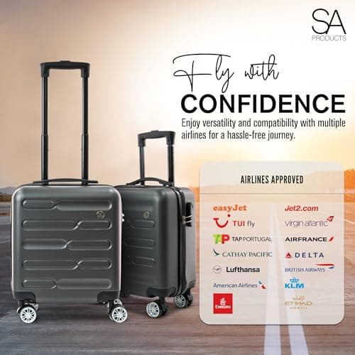 SA Products Cabin Suitcase - 34L Carry On Hard Shell Bag - 45x36x20 - Grey — view 2