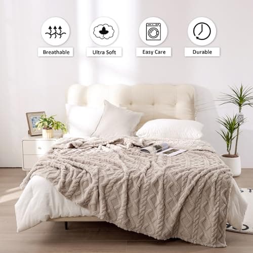 VANJOROY Fleece Blanket Throw for Sofa and Bed,400 GSM Lightweight Blanket, 100% Microfiber Fuzzy Soft Warm Cozy Fluffy Khaki Throw for Chair Couch Travel..127×152cm, khaki — view 3