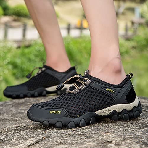 Men Summer Mesh Breathable Hiking Shoes Comfortable Walking Shoes Outdoor Travel Shoes Fashion Casual Sports Shoes Fashion Sneaker Men 12 (Black, 7) — view 2