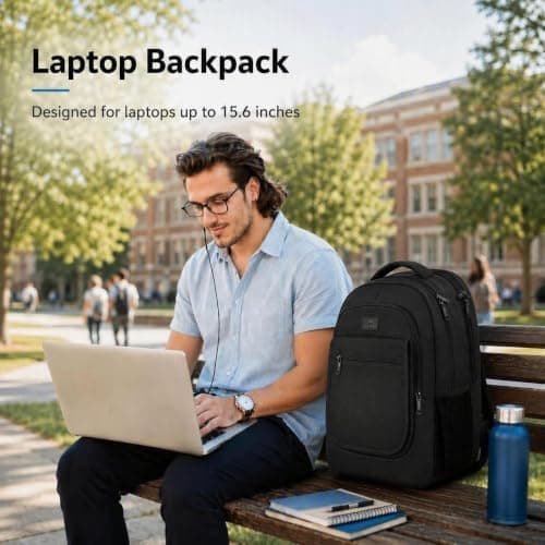 MATEIN Large Expandable Rucksack Fit 15.6 Inch Laptop for Men Women, Black — view 3