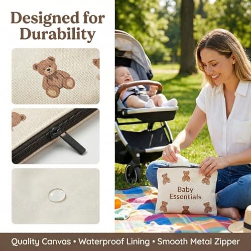 Mother and Baby Matching Gift Set, 3 Pcs New Mum Gifts, Bear Baby Shower Gifts for Mum, Make Up Bag with Zipper — view 3