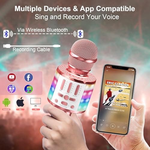 Wireless Microphone with Lights, Karaoke Bluetooth Microphone for Kids Adults, Portable Toy Karaoke Mic Speaker Machine, Home KTV Player Support Phone/Pad/TV for Party Singing, Boys Girls Best Gifts — view 4