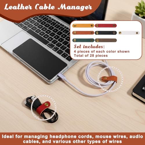 28 PCS Travel Leather Cable Straps, Leather Cord Organizer — view 3