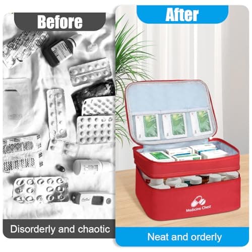 DiULi First Aid Kit Bags 2 Pack, Small & Medium Empty Medication Storage Bag Set, Waterproof Oxford Cloth Medicine Pouch with Dual Zippers, Tear-Resistant for Home Travel Hiking Camping, Bright Red — view 4
