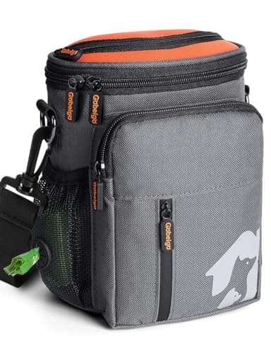 Gobeigo 8 Cup Dog Treat Pouch and Training Clicker, Dog Walking Bag with Phone Holder, Built-in Poop Bag Dispenser, 3 Ways Wearable Pet Fanny Pack for Outdoor Travel(Gray & Black) (Gray/Orange)