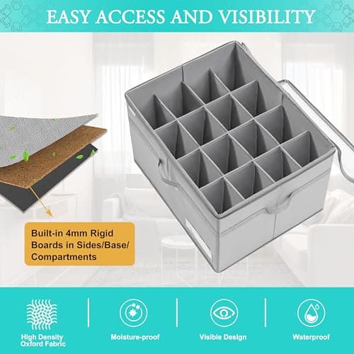 LUVHOMEE Shoe Organiser for Closet, Fits 16 Pairs, Large Shoe Box Storage Containers, Clear Foldable Shoe Storage Bins w/Bottom Support, Space Saving Shoes Holder w/Reinforced Handles, Grey — view 4